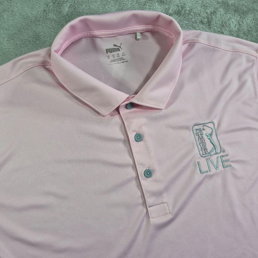 Puma Golf Shirt Mens XL Pink Polo PGA Tour Live Embroidered Performance